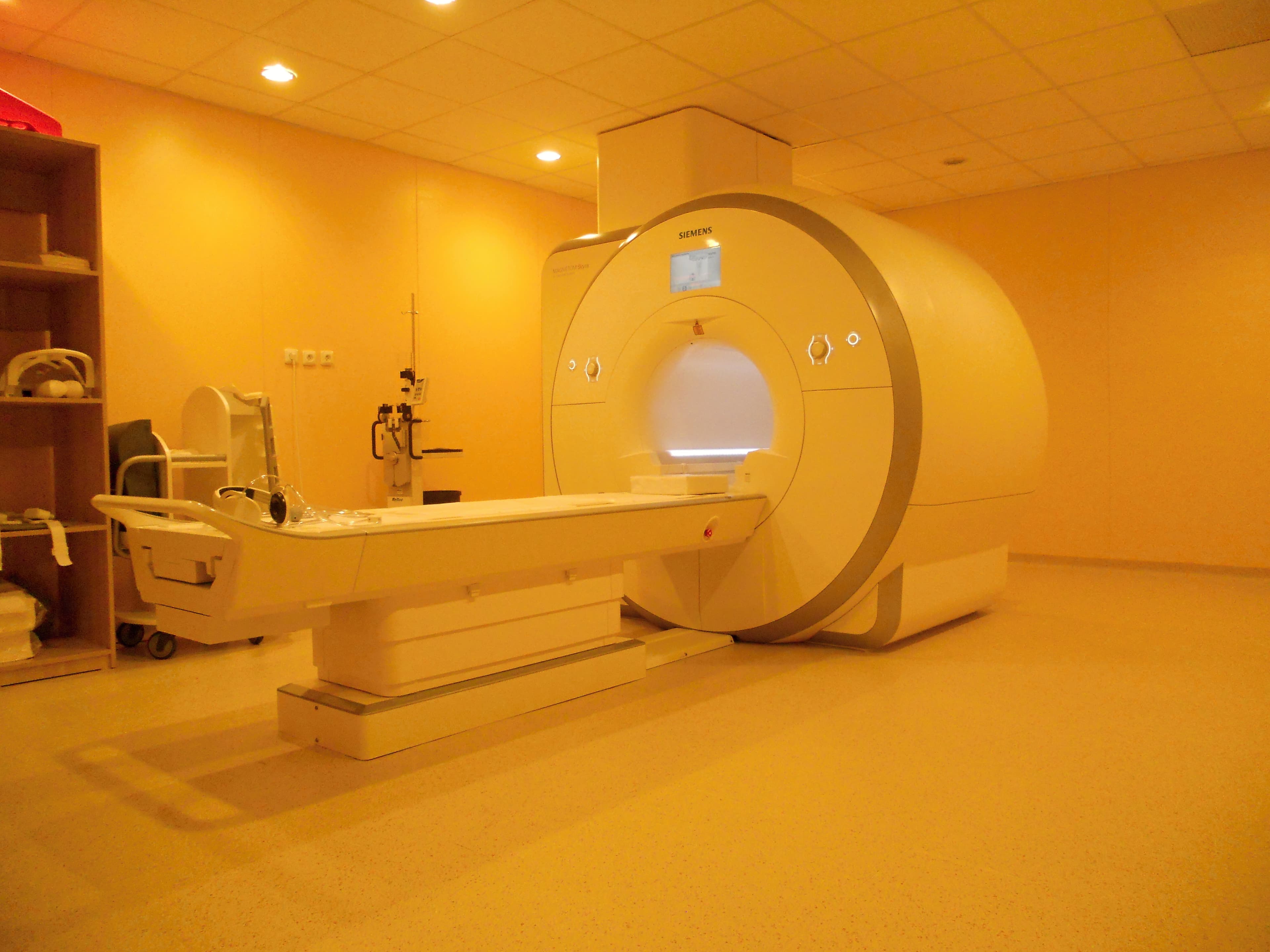 A Siemens 3 Tesla MRI scanner in a hospital room