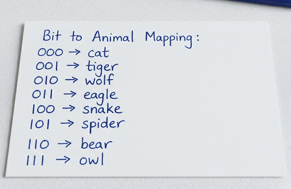 Animal code mapping used in the quantum key distribution demo