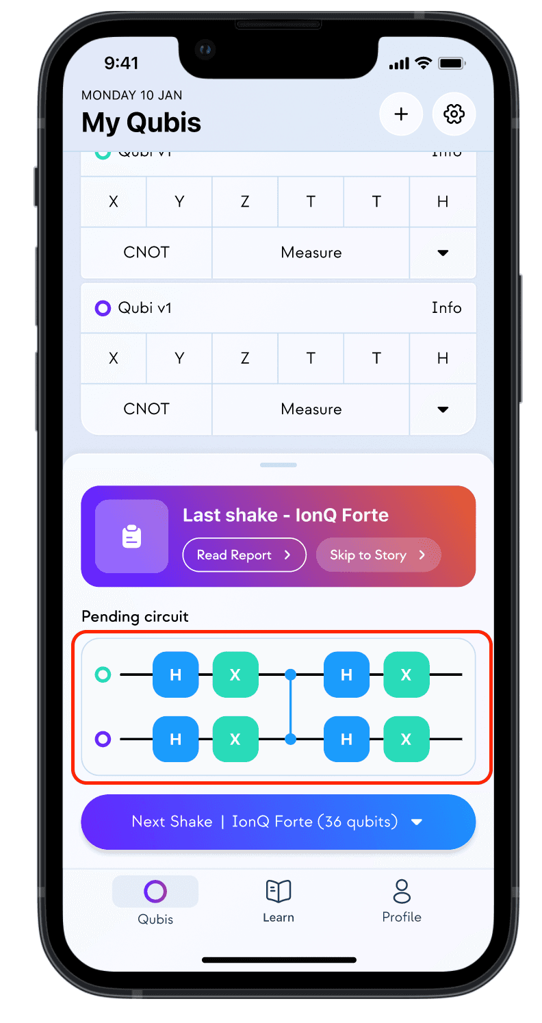 Quantum circuit representation inside the Qubi app